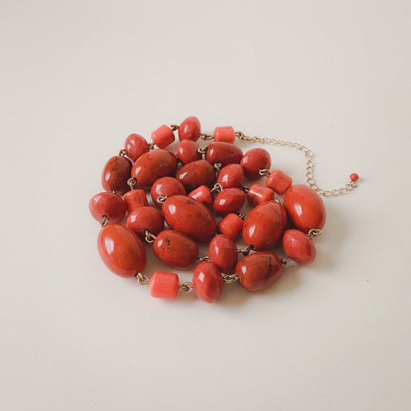 Avon Chunky Faux Stone Orange Beaded Chain Funky Bright Geometric Necklace - Picture 4 of 12